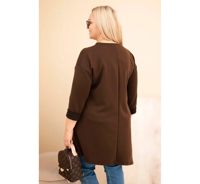 Dámská sukýnka Plus Size z viskózy s volným střihem a dlouhým rukávem hnědá Dámská sukýnka Plus Size z viskózy s volným střihem a dlouhým rukávem hnědá