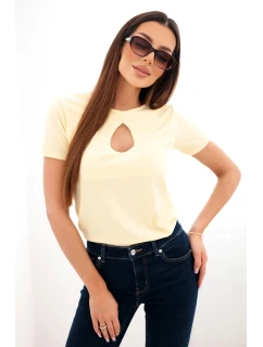 Dámská viskózová žebrovaná halenka s ozdobným výstřihem v dekoltu žlutá