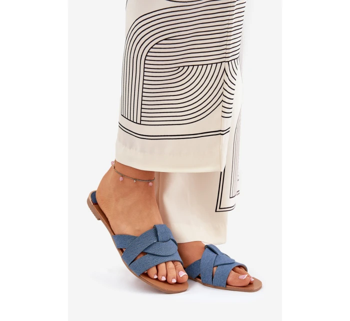 Ploché Dámské Sandály S Proplétajícími Se Pásky Džínové Selaenor Ploché Dámské Sandály S Proplétajícími Se Pásky Džínové Selaenor