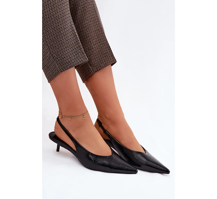 Lakované dámské sandály z umělé kůže na podpatku Černé Averelle