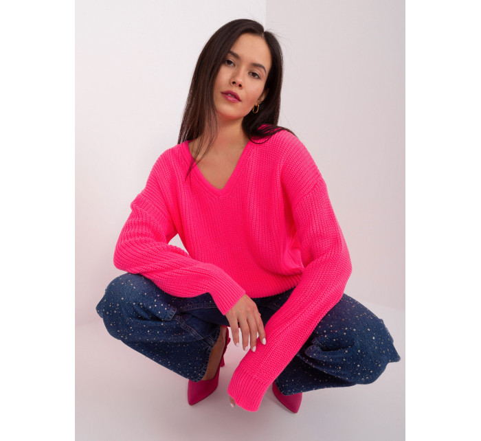 Fluo růžový oversize svetr s výstřihem