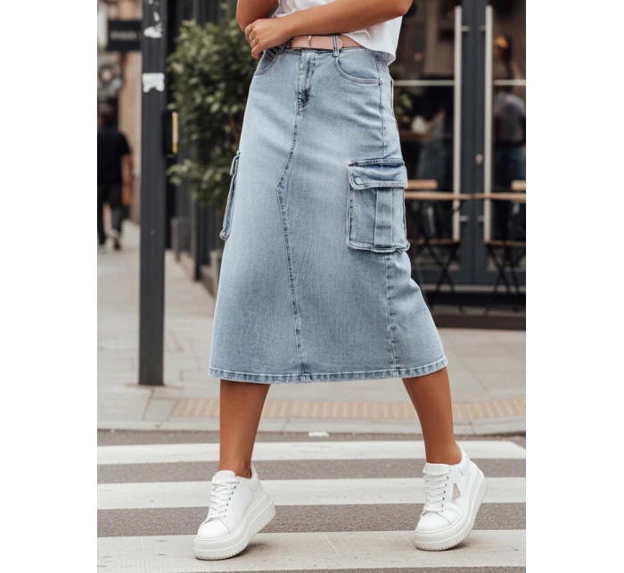 CARGOMIDI modrá midi džínová sukně FashionStreet CY0490