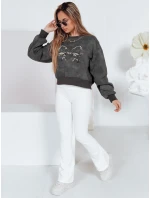 Dámská krátká oversize mikina s kravatovým motivem DENVIS graphite FashionStreet BY1422 Dámská krátká oversize mikina s kravatovým motivem DENVIS graphite FashionStreet BY1422