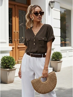 Dámská ležérní blůza z lyocellu, hnědá, FashionStreet RY2928