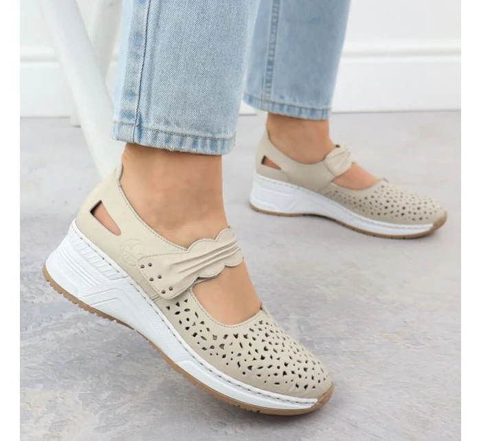 Skórzane  na beżowe model 22033926 - Rieker