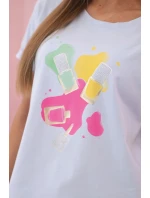 Dámská bavlněná halenka s krátkým rukávem a barevným potiskem modrá Dámská bavlněná halenka s krátkým rukávem a barevným potiskem modrá