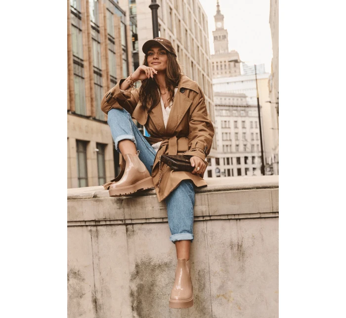 Lakované Botky Kalhoty Na Platformě Big Star MM274396 Bežové