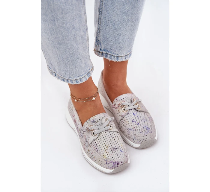 Semišové Polobotky Z Přírodní Kůže Na Platformě Artiker 56C2104 Šedé