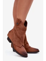 Dámské zateplené kotníkové botky kovbojky na sloupku – camel Sylvette Dámské zateplené kotníkové botky kovbojky na sloupku – camel Sylvette