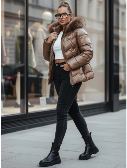 Dámská prošívaná zimní bunda s kožešinou hnědá Dstreet model 21994165 - FashionStreet