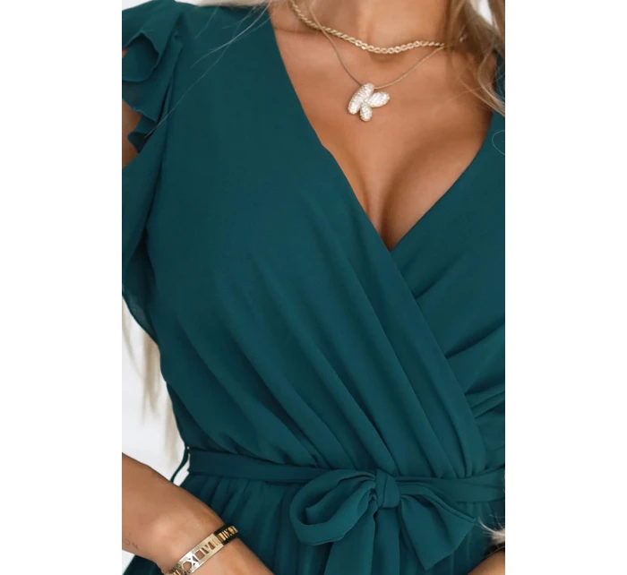 Plisované šaty s výstřihem a volánky model 21138303 - numoco