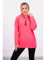 Tunika na zip s kapucí Oversize pink neon