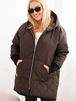 Dámská zimní bunda Plus Size prošívaná s kapucí hnědá
