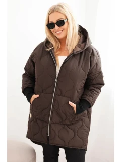Dámská zimní bunda Plus Size prošívaná s kapucí hnědá