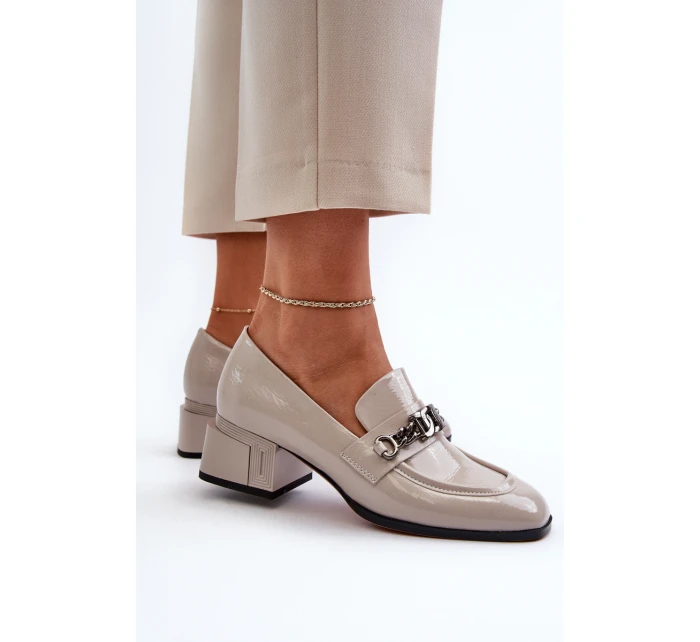 Lakové lodičky na podpatku šedé S.Barski MR38-960