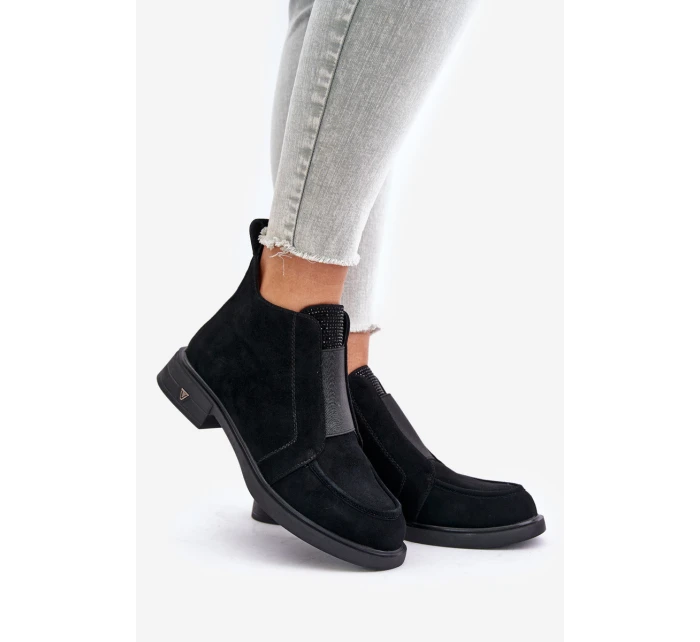Semišové Nízké Boty Na Plochém Podpatku Zateplené D&A JC42-23 Černé