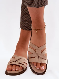 Dámské ploché nazouváky s pásky a semiše béžové model 22125712 - Boto