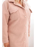 Dámský plášť Plus Size s vlnou na knoflíky s kapsami a límcem pudrově růžový Dámský plášť Plus Size s vlnou na knoflíky s kapsami a límcem pudrově růžový