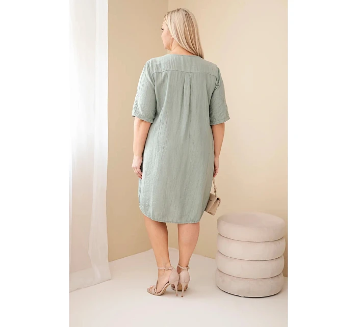 Dámské viskózové šaty Plus Size s krátkým rukávem a výstřihem do V khaki