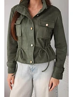 Dámská semišová bunda s kapsami a model 22293758 v pase khaki - K-Fashion Dámská semišová bunda s kapsami a model 22293758 v pase khaki - K-Fashion
