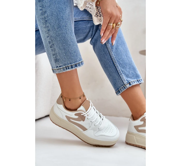 Dámské kožené sportovní boty na masivní platformě béžové model 21671302 - Boto Dámské kožené sportovní boty na masivní platformě béžové model 21671302 - Boto