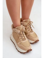Kožené Sneakersy Trapery Dámské S Kožíškem Na Platformě Big Star model 21680216 Béžové - Big Star Shoes Kožené Sneakersy Trapery Dámské S Kožíškem Na Platformě Big Star model 21680216 Béžové - Big Star Shoes