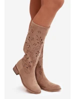 Dámské kozačky na podpatku – khaki model 21837078 - Kesi