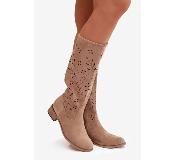 Dámské kozačky na podpatku – khaki model 21837078 - Kesi