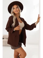 model 21796735 Dámské klasické sako s nabíranými rukávy čokoládové - numoco basic