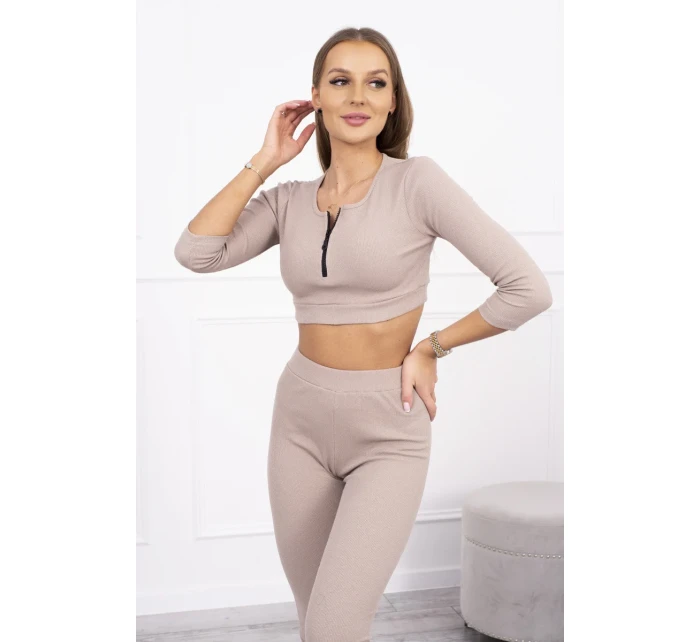 Pruhovaný komplet krátký top tmavě béžový Pruhovaný komplet krátký top tmavě béžový