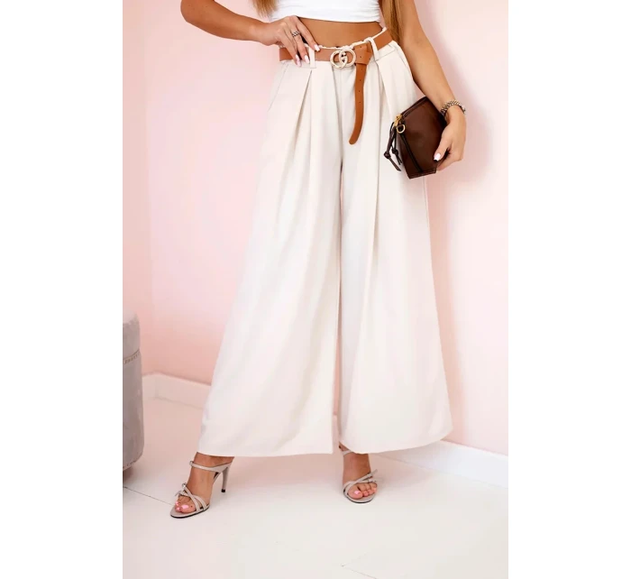 Široké kalhoty s páskem béžový