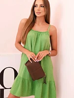 Dámské mušelínové šaty s ramínky a volánem oliva