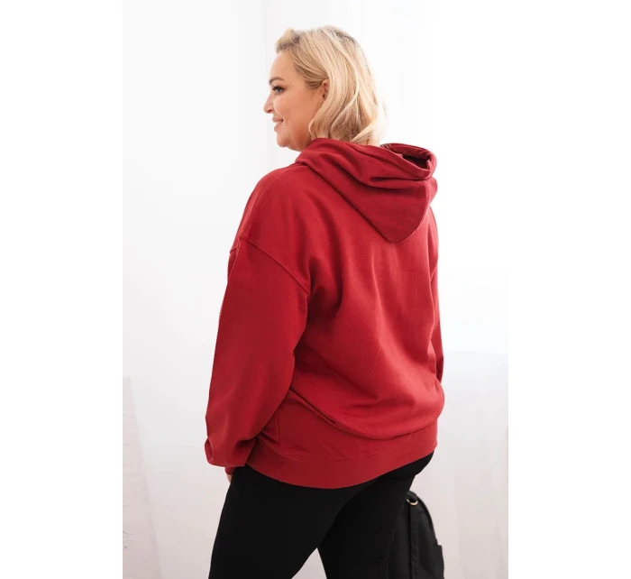Dámská mikina s kapucí a model 21750300 Plus Size z bavlny bordová - K-Fashion