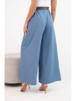 Dámské kalhoty s širokou nohavicí a páskem model 21893621 modré - K-Fashion