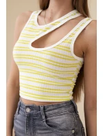 Dámský žebrovaný pruhovaný top bez rukávů s výstřihem zelená