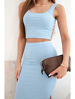 Dámský komplet top a žebrovaná sukně modrý