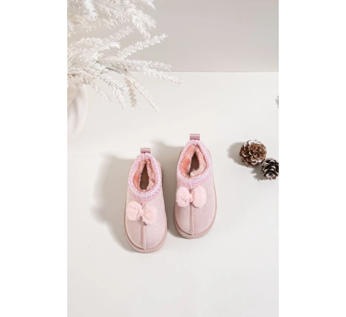 Dětské sněhule s výšivkou a mašlí Růžové Daven