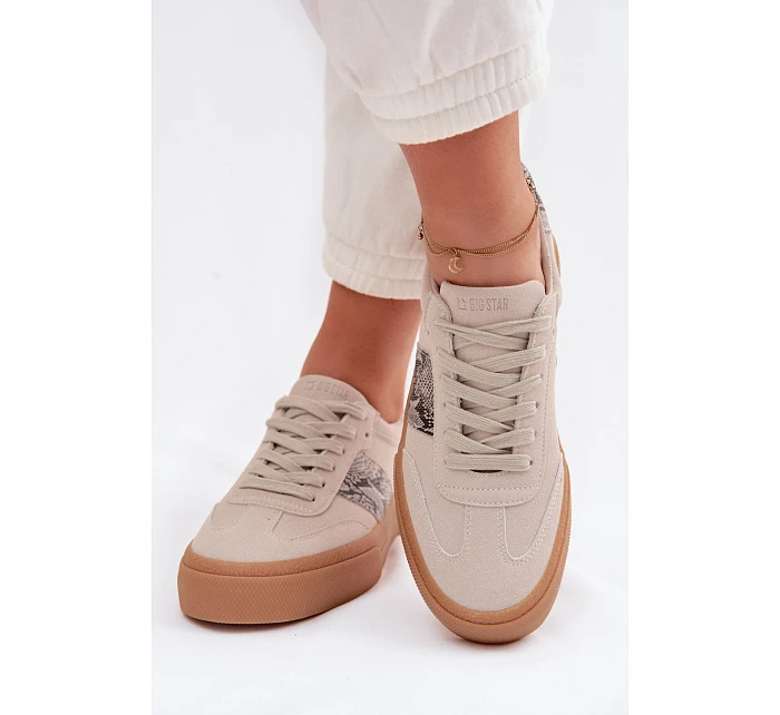 Dámské tenisky s vložkami z kůže Big Star šedé model 22040018 - Big Star Shoes