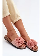Dámské pantofle na korkové podrážce s ozdobnými květinami Růžové Seleneza