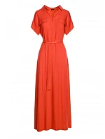 Viskózové maxi košilové šaty model 22296982 korál - STYLOVE Viskózové maxi košilové šaty model 22296982 korál - STYLOVE