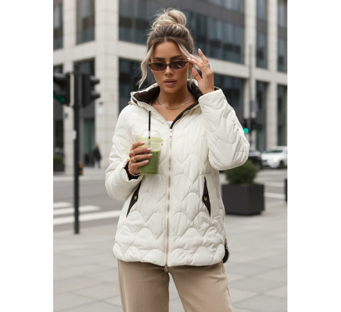 Dámská prošívaná přechodná bunda s odepínací kapucí ecru TY5624