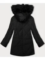 Černá dámská zimní bunda s kožešinovou podšívkou (V715)