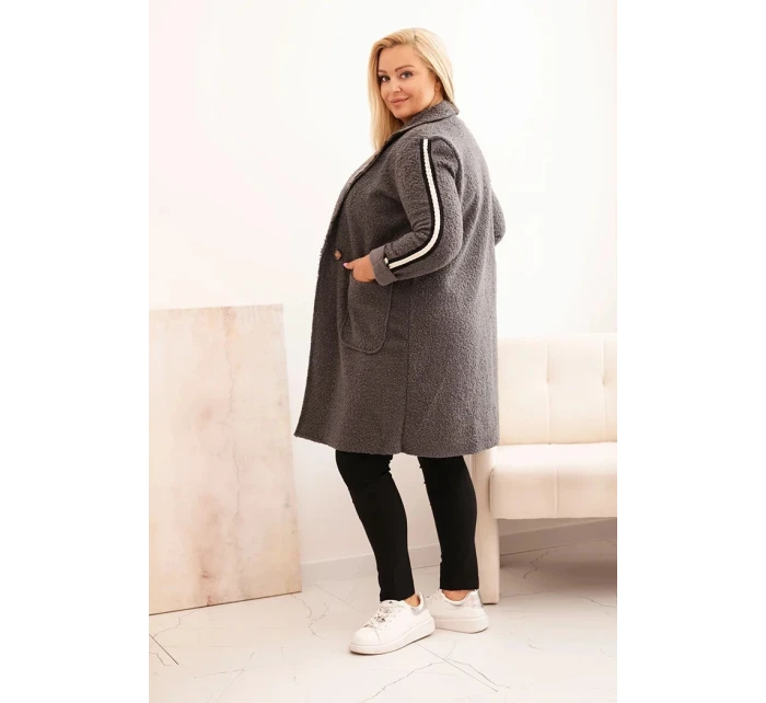 Dámský kabát Plus Size z s kapsami grafitový model 21297076 - K-Fashion Dámský kabát Plus Size z s kapsami grafitový model 21297076 - K-Fashion