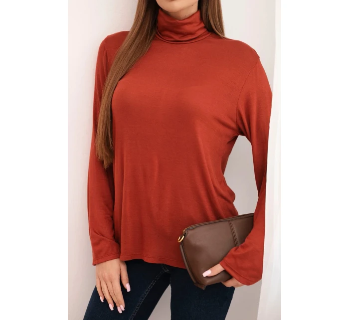 Dámská viskózová blůza s rolákem a dlouhým rukávem hnědá Dámská viskózová blůza s rolákem a dlouhým rukávem hnědá