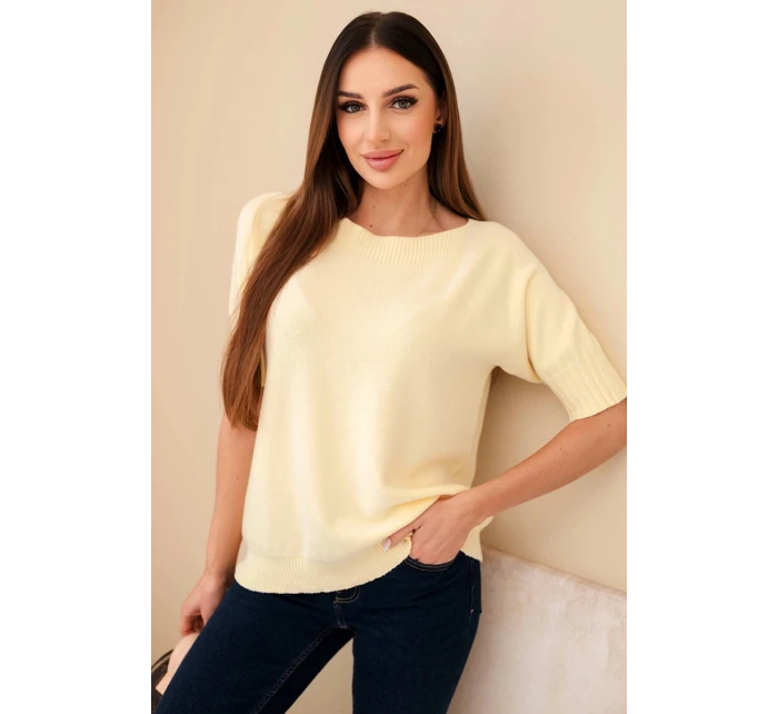 Dámský svetr z viskózy s krátkým rukávem žlutý