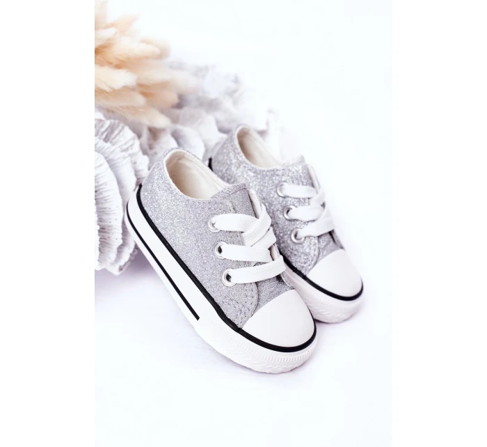 Dětské Brokátové Tenisky Stříbrné Bling-Bling Dětské Brokátové Tenisky Stříbrné Bling-Bling