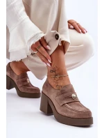Dámské Zamszové Polobotky Na Sloupku Bežové model 21630084 - Boto