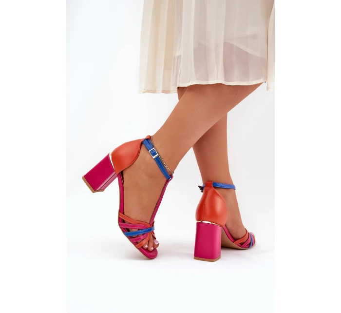 Kožené sandály na podpatku Laura Messi 2879 multikolor