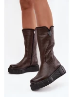 Dámské kožené kozačky s vlnou Zazoo 70121 čokoládové