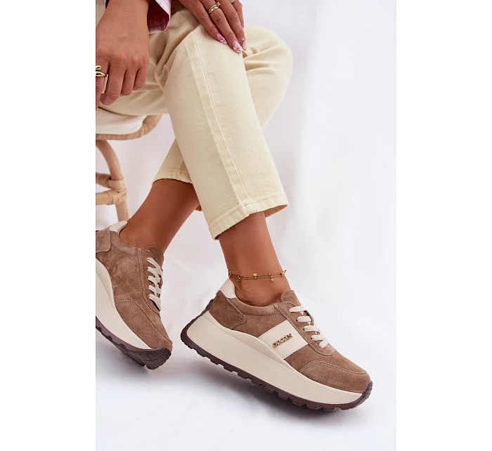 Dámské tenisky na platformě z přírodního semiše tmavě béžové Rosinae Dámské tenisky na platformě z přírodního semiše tmavě béžové Rosinae